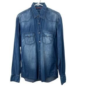Navyboot Denim Shirt M Men Chambray Blue Snap Front Long Sleeve Pockets Rodeo